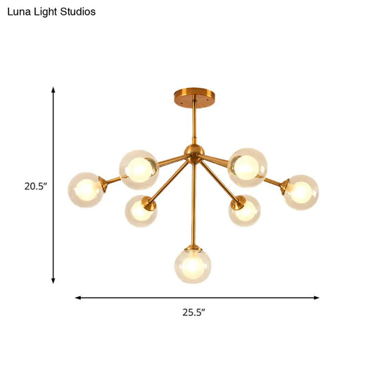 Sleek Metal Chandelier With Clear Glass Shades - Modern Sputnik Style Lighting For Bedroom