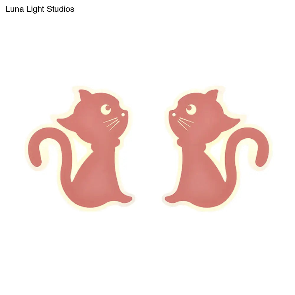 Sleek Metal Kitten Wall Light - Vibrant Macaron Colors For Bedroom Or Kindergarten