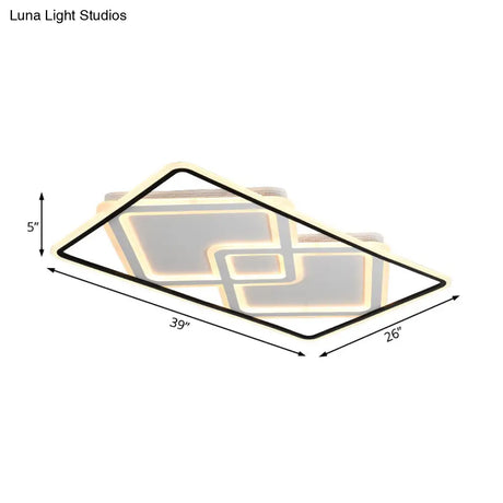 Sleek Metal Led Ceiling Lamp: Rectangular Flush Lighting For Living Room In White/Warm Light