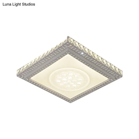 Sleek Metal Led Ceiling Mount Lamp With Crystal Deco - Rectangle/Square Parlor Flush Light