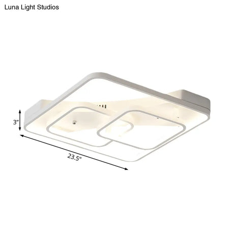 Sleek Metal Led Square Flush Mount Ceiling Light Fixture With White/Warm 16.5’/19.5’/23.5’ Wide