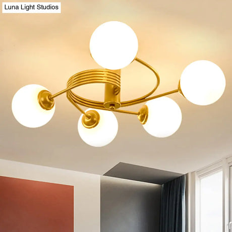 Sleek Metal Semi Flush Ceiling Light - 3/5 Modern Spiral Design In Black/Gold For Living Room