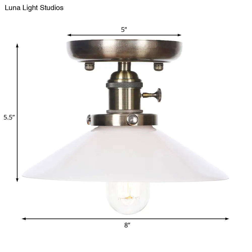 Sleek Metal Semi Flush Mount Industrial Light Fixture With 1 Bulb For Living Room In White/Clear