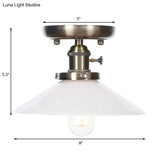 Sleek Metal Semi Flush Mount Industrial Light Fixture With 1 Bulb For Living Room In White/Clear