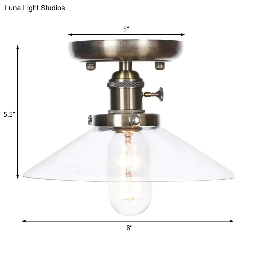 Sleek Metal Semi Flush Mount Industrial Light Fixture With 1 Bulb For Living Room In White/Clear