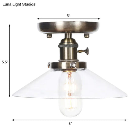 Sleek Metal Semi Flush Mount Industrial Light Fixture With 1 Bulb For Living Room In White/Clear