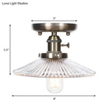 Sleek Metal Semi Flush Mount Industrial Light Fixture With 1 Bulb For Living Room In White/Clear
