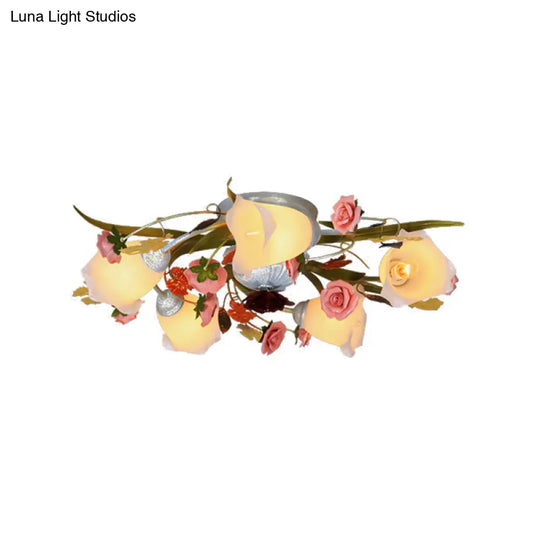 Sleek Metal Spiral Ceiling Light With Korean Flower Design - Ideal For Living Room