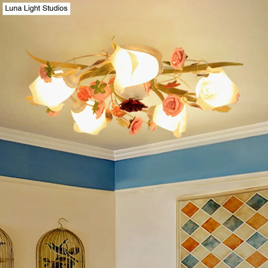 Sleek Metal Spiral Ceiling Light With Korean Flower Design - Ideal For Living Room