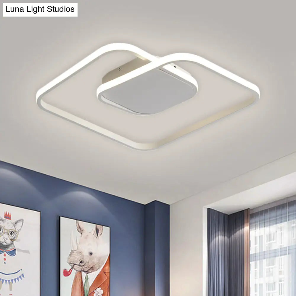 Sleek Metallic Square Led Ceiling Flush Mount Light In Black/White/Gold Shades With Warm/White/3