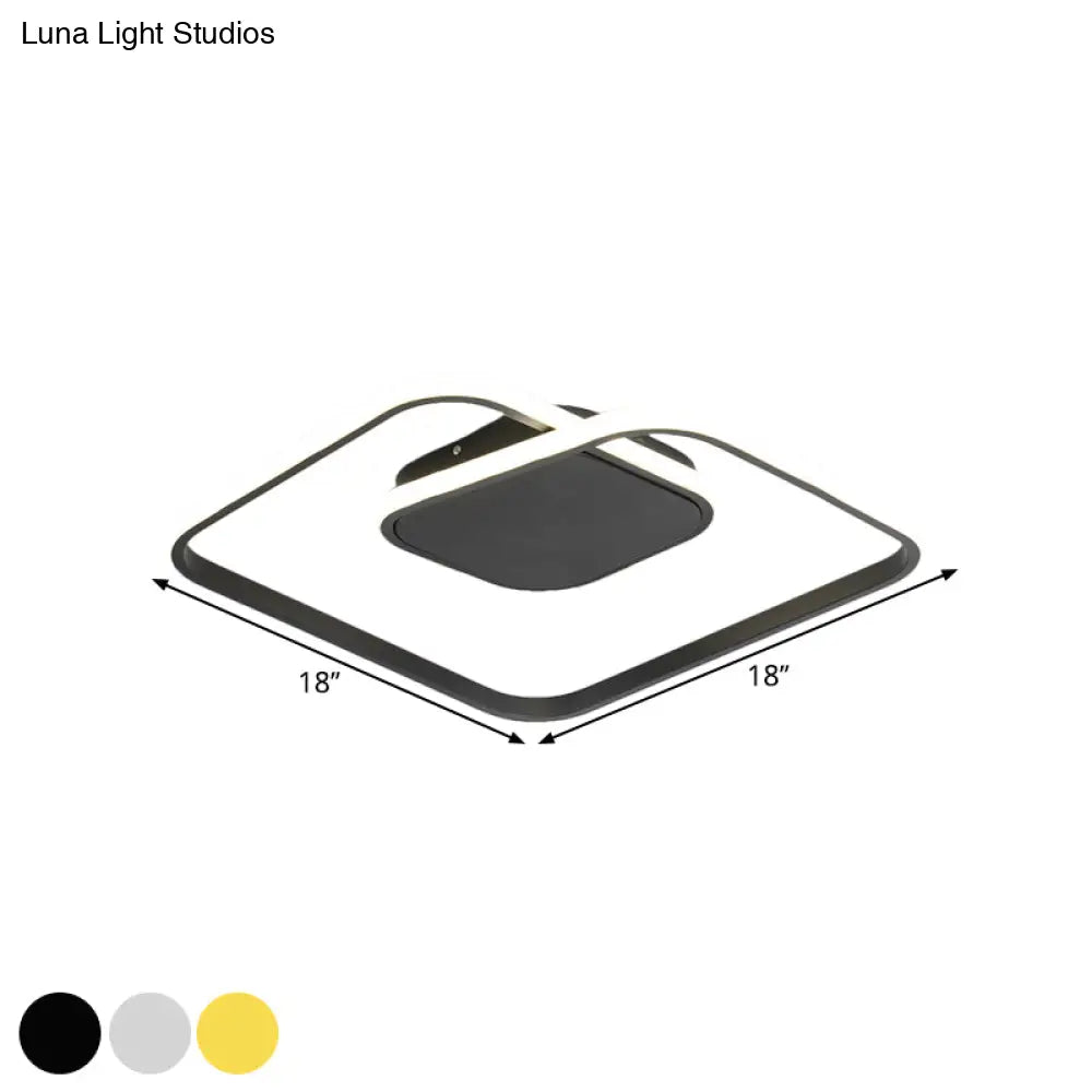 Sleek Metallic Square Led Ceiling Flush Mount Light In Black/White/Gold Shades With Warm/White/3