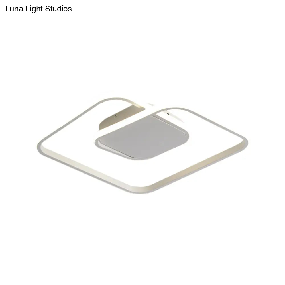 Sleek Metallic Square Led Ceiling Flush Mount Light In Black/White/Gold Shades With Warm/White/3