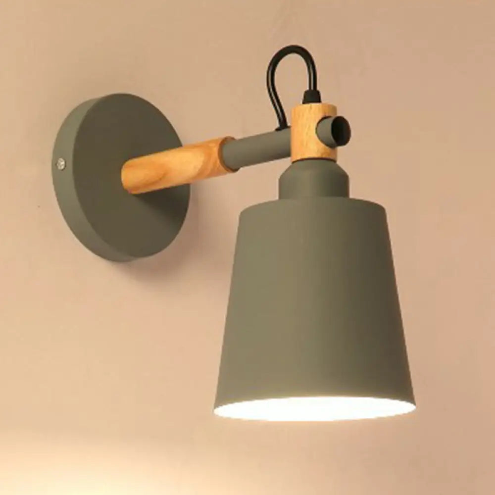 Sleek Metallic Wall Light With Tapered Shade - Stylish 1 Head Fixture For Bedroom Grey