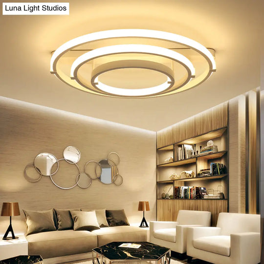 Sleek Minimalistic Led Semi Flush Ceiling Light In White For Living Room 3 / Warm