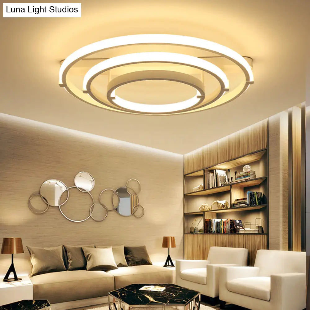 Sleek Minimalistic Led Semi Flush Ceiling Light In White For Living Room 3 / Warm