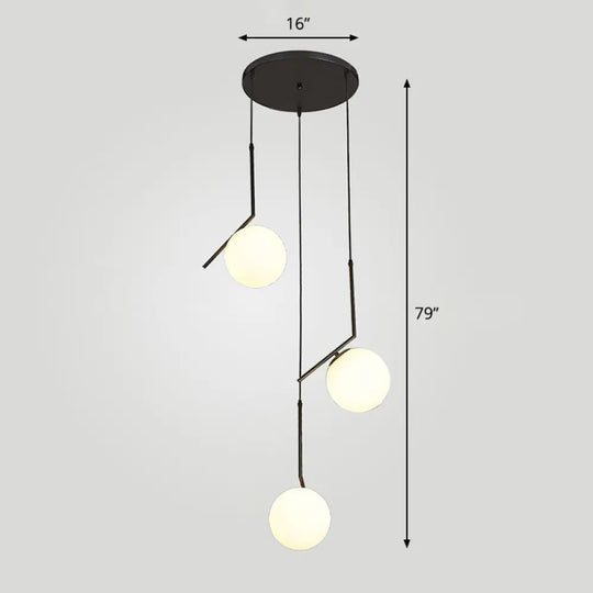 Sleek Opal Glass Globe Spiral Stairwell Pendant Light 3 / Black