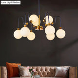 Sleek Opal Glass Pendant Chandelier - Modernist Spherical Down Lighting Black-Gold Finish 6/9 Bulb