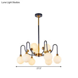 Sleek Opal Glass Pendant Chandelier - Modernist Spherical Down Lighting Black-Gold Finish 6/9 Bulb