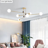Sleek Opal Glass Semi Flush Ceiling Light Fixture - 6 - Bulb Minimalistic Mount For Living Room