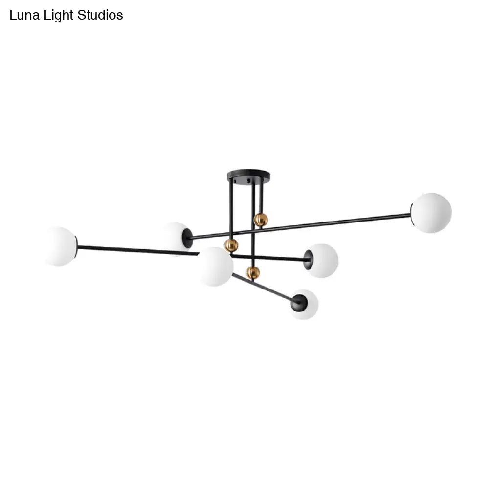 Sleek Opal Glass Semi Flush Ceiling Light Fixture - 6 - Bulb Minimalistic Mount For Living Room