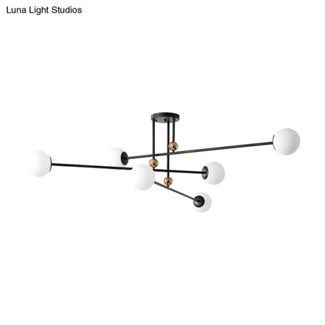 Sleek Opal Glass Semi Flush Ceiling Light Fixture - 6 - Bulb Minimalistic Mount For Living Room