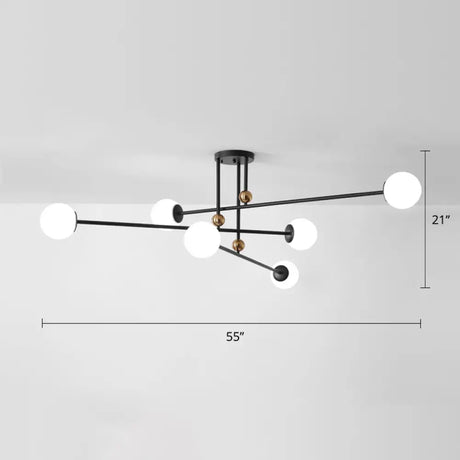 Sleek Opal Glass Semi Flush Ceiling Light Fixture - 6 - Bulb Minimalistic Mount For Living Room