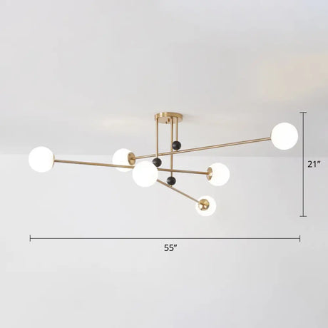 Sleek Opal Glass Semi Flush Ceiling Light Fixture - 6 - Bulb Minimalistic Mount For Living Room Gold