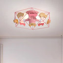 Sleek Pentagon Frame Semi-Mount Metal Lighting Macaron In Grey/Green/Pink Finish – 5 Bulbs