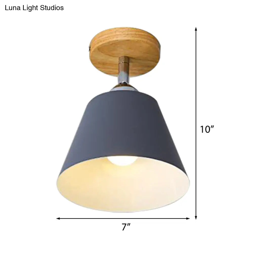 Sleek Pink/Gray Cone Semi Flush Mount Lighting For Modernist Balcony - Metal 1 Light