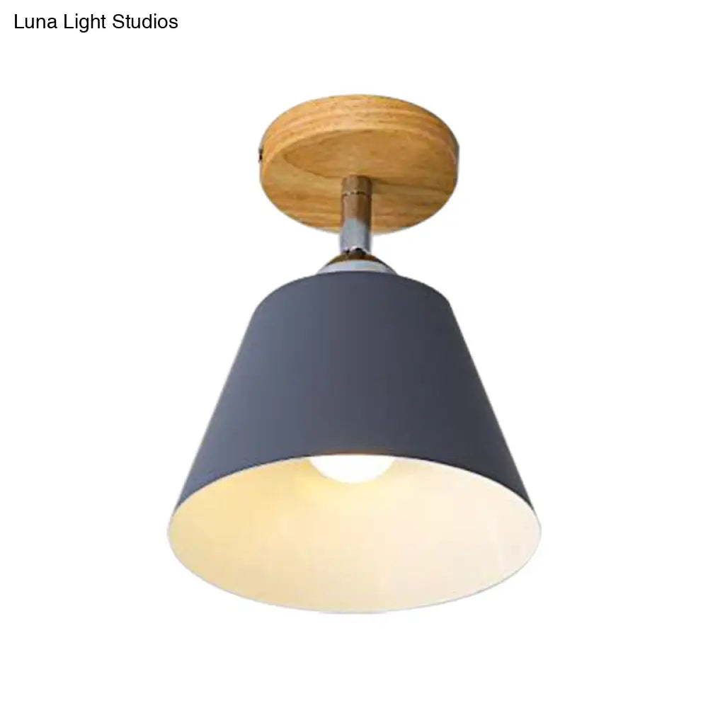 Sleek Pink/Gray Cone Semi Flush Mount Lighting For Modernist Balcony - Metal 1 Light