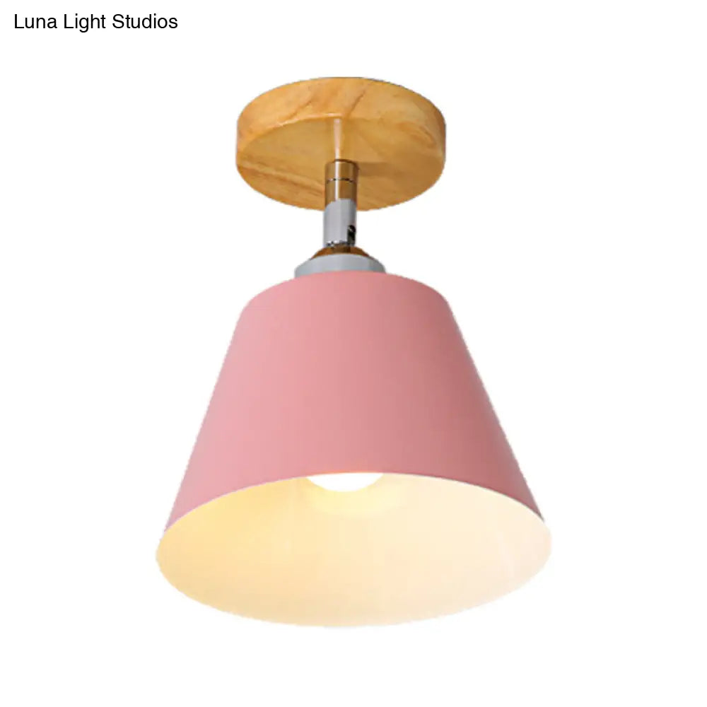 Sleek Pink/Gray Cone Semi Flush Mount Lighting For Modernist Balcony - Metal 1 Light