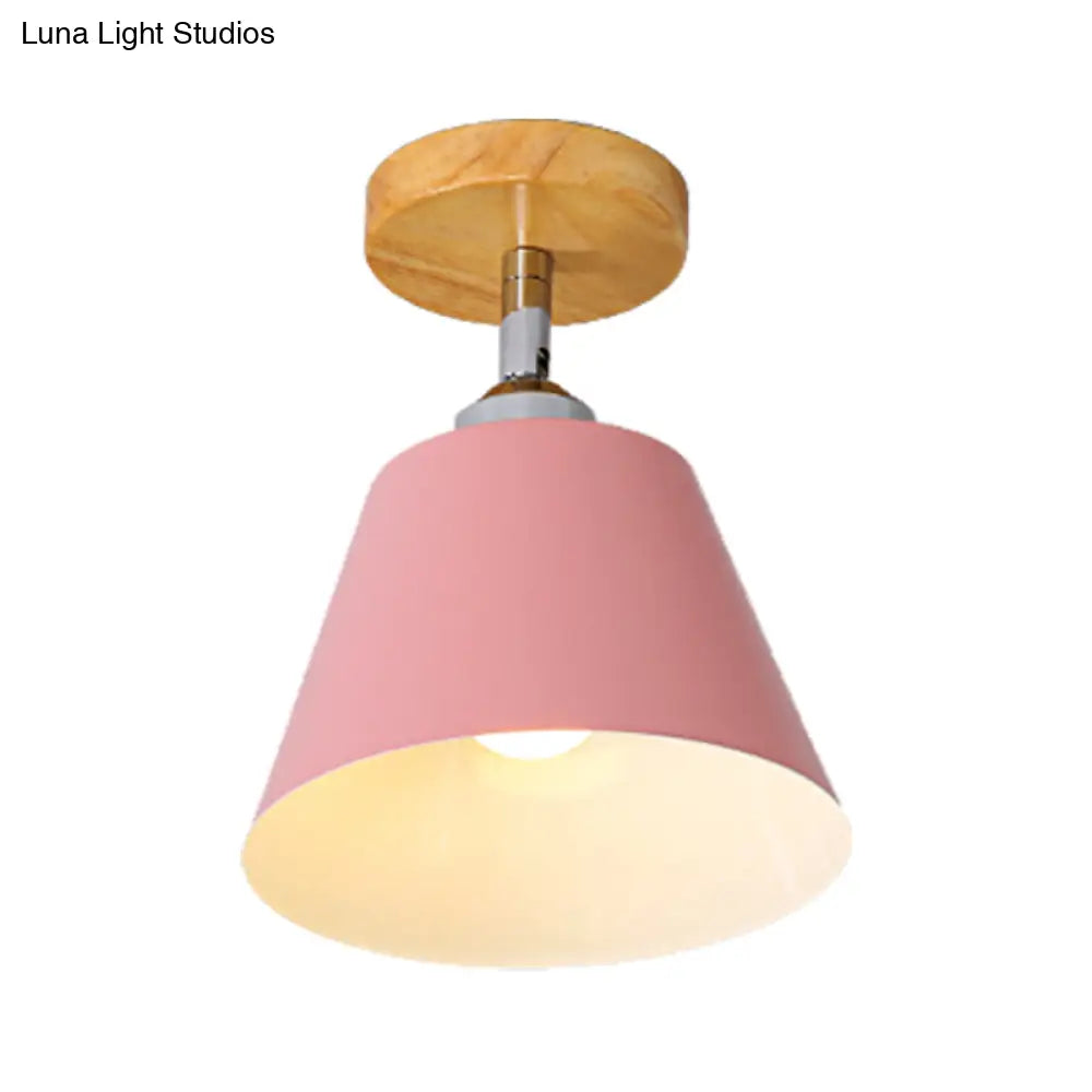 Sleek Pink/Gray Cone Semi Flush Mount Lighting For Modernist Balcony - Metal 1 Light
