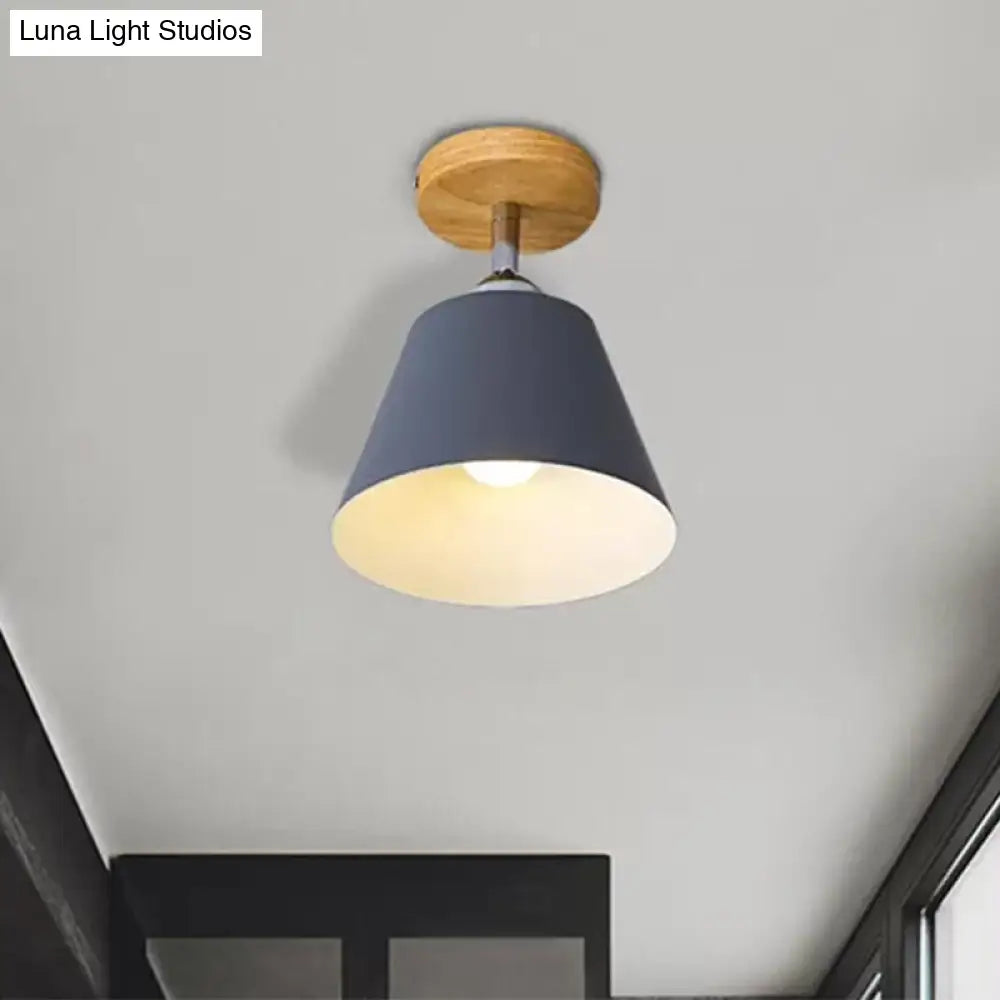 Sleek Pink/Gray Cone Semi Flush Mount Lighting For Modernist Balcony - Metal 1 Light