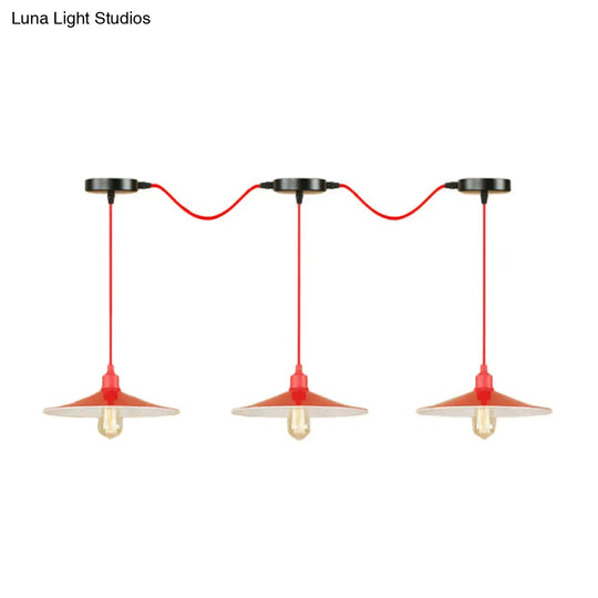 Red Metal Saucer Suspension Pendant Light For Living Room - 1/3-Head Swag Lighting Fixture