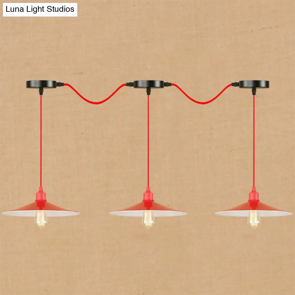 Red Metal Saucer Suspension Pendant Light For Living Room - 1/3-Head Swag Lighting Fixture 3 / A