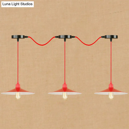 Red Metal Saucer Suspension Pendant Light For Living Room - 1/3-Head Swag Lighting Fixture 3 / A