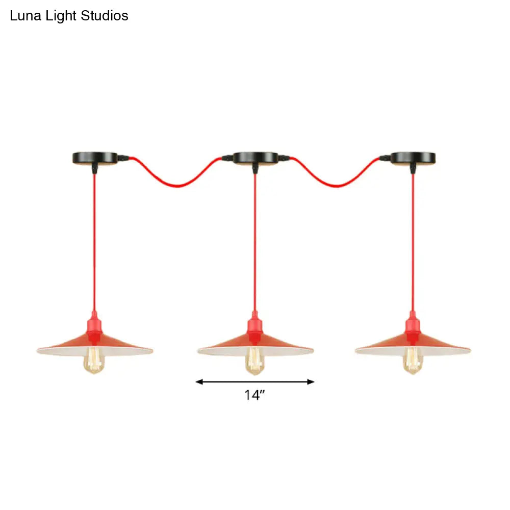 Sleek Red Metal Pendant Light For Living Room - 1 Or 3-Head Swag Design