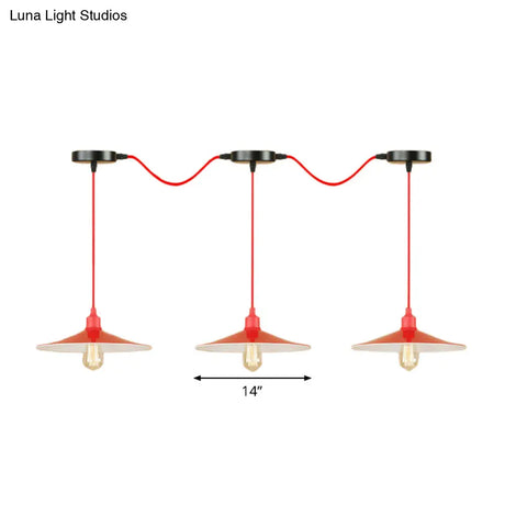 Sleek Red Metal Pendant Light For Living Room - 1 Or 3-Head Swag Design