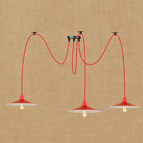 Sleek Red Metal Pendant Light For Living Room - 1 Or 3-Head Swag Design 3 / B