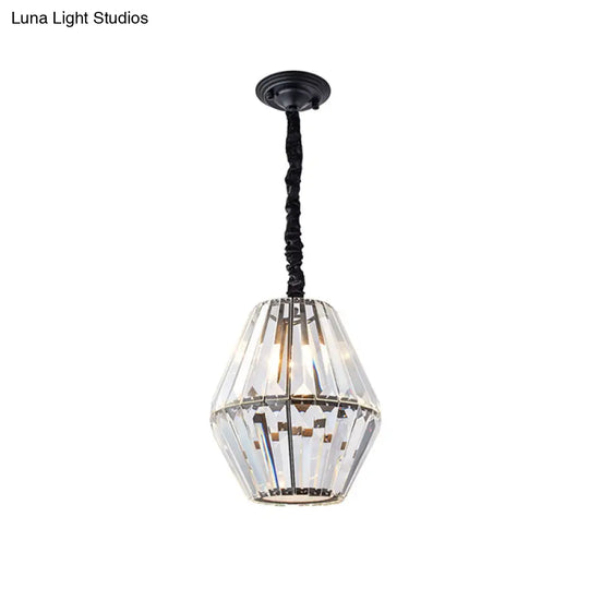Minimalist Rhombus Crystal Pendant Light - 1-Light Black Ceiling Fixture