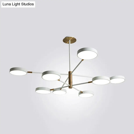 Sleek Rotatable Metal Branch Led Chandelier With Round Acrylic Shade - Modern Hanging Lamp Design