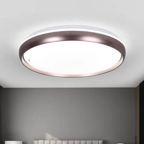 Sleek Round Led Ceiling Lamp - Modern Metallic Dark Brown/Copper/Dark Gold Flush Mount Lighting For