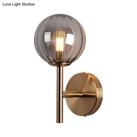 Sleek Round Wall Lighting: Simplicity Glass Bedside Sconce Light With Pencil Arm - Red/Green/Amber
