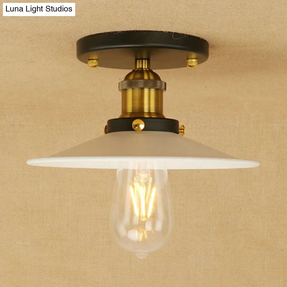Sleek Saucer Ceiling Light In Black/White For Kitchen - Loft Semi Flush Mount Lighting With 1 Bulb