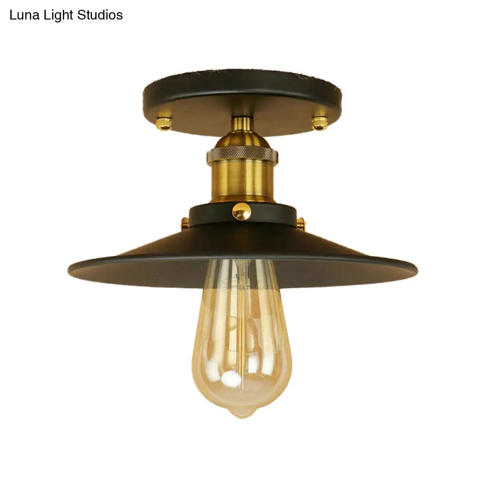 Sleek Saucer Ceiling Light In Black/White For Kitchen - Loft Semi Flush Mount Lighting With 1 Bulb