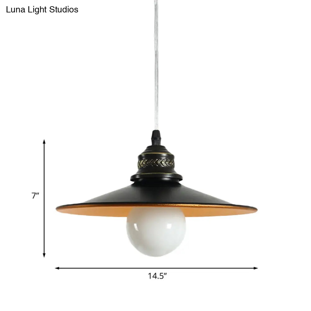 Saucer Iron Ceiling Pendant Lamp - Industrial Suspension Lighting In Black 8.5/14.5 Wide