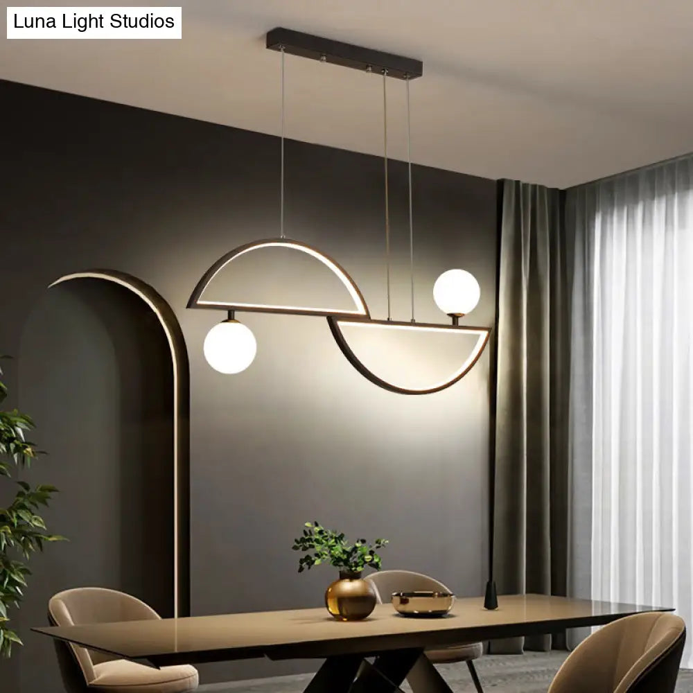 Sleek Semi-Circle Island Light Fixture With Led And Opal Glass Shade For Dining Room Black / White