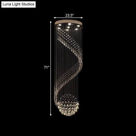 Sleek Silver Spiral Cluster Pendant Lamp - Clear Crystal 7-Light Led Ceiling Fixture