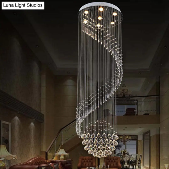 Minimalist Crystal Cluster Pendant Lamp - 7-Light Spiral Stair Silver Led Ceiling Light