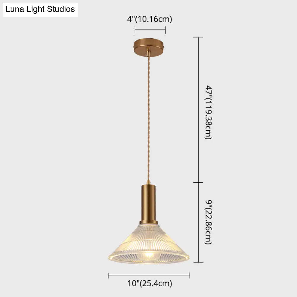 Sleek Single-Bulb Hanging Lamp With Ribbed Glass Shade: Elegant Pendant Light For Bedrooms